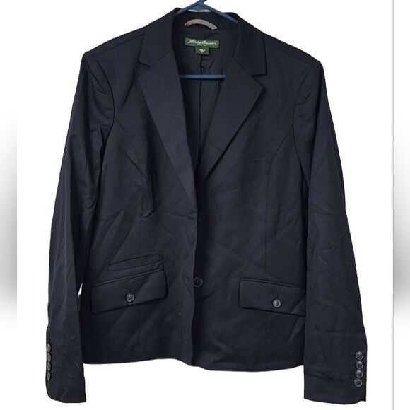 Eddie Bauer • Black Wool Blazer 2-button Notch Collar Suit Jacket Women's Size 8 - Picture 1 of 7